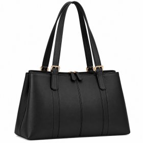 6765 Black Leather Tote Bag With 3 Zip 1 Pop (New)