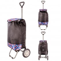 6957/S BLACK W/FLORAL SHOPPING TROLLEY BAG W/ADJUSTABLE HANDLE