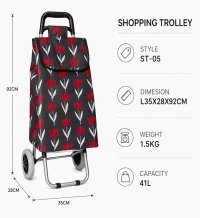 LL-ST05 RED WHITE FLOWER 2 WHEEL SHOPPING TROLLEY LL-ST05 RED WHITE FLOWER 2 WHEEL SHOPPING TROLLEY