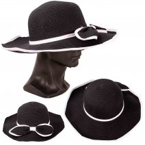 8755 BLACK LADIES MEDIUM BRIM SUN HAT WITH STRAW BOW