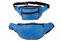 BB-03 BLUE LEATHER BUMBAG W/4 ZIPS