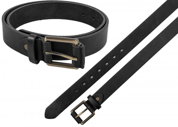 2733 BLACK 1.25" LEATHER GRAIN BELT W/ BRUSHED BRASS BUCKLE XXL