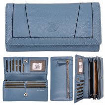 0592 ICEBERG PEBBLE LEATHER LONG FLIPOVER PURSE WITH BACK ZIP