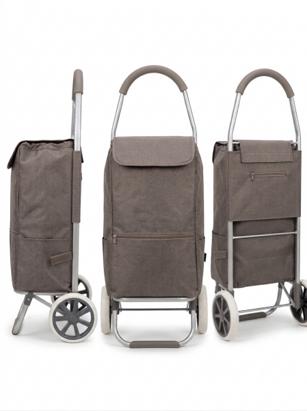 6954 Taupe 2-Wheel Foldable Shopping Trolley Cart