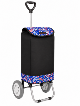 6957/S BLACK W/FLORAL SHOPPING TROLLEY BAG W/ADJUSTABLE HANDLE