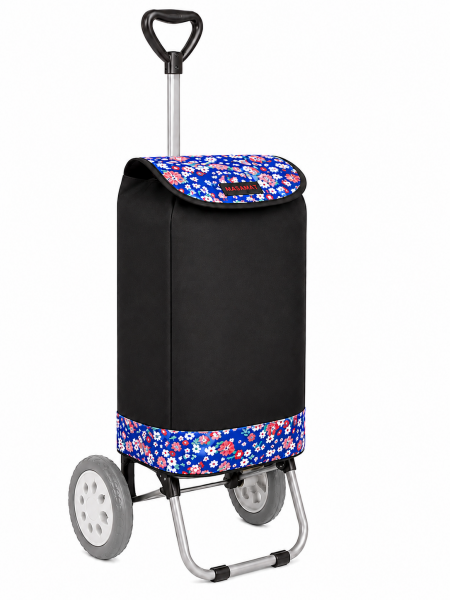 6957/S BLACK W/FLORAL SHOPPING TROLLEY BAG W/ADJUSTABLE HANDLE