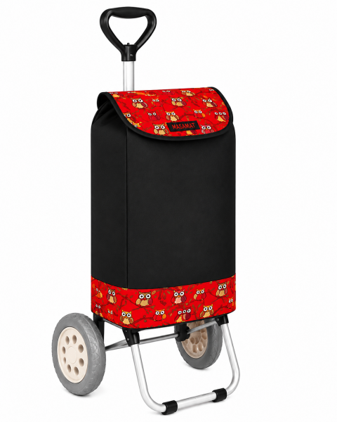 6957/S BLACK RED OWLS Shopping Trolley with Adjustable Handle