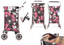 ST-FOUR-01 BLACK PINK FLOWER SHOPPING TROLLEY