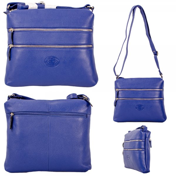 0596 AZURE PEBBLE LEATHER TWIN TOP ZIP RFID X-BODY BAG