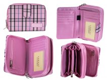 7155 Pink Twin Zip Rnd Check Purse wt Front Wallet Se