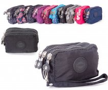 2506 BLACK SMALL TRIPLE ZIP ROUND PURSE WITH DETACHABLE STRAP