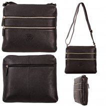 0596 BLACK PEBBLE LEATHER TWIN TOP ZIP RFID X-BODY BAG