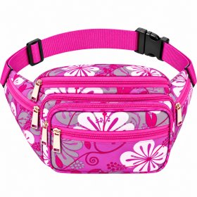 8056 Purple Floral Bright Colored Multizip Bumbag (New)