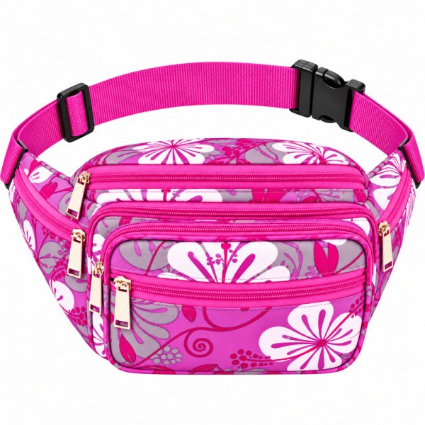8056 Purple Floral Bright Colored Multizip Bumbag (New)