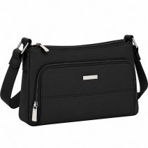 1903 Black Small S.Nappa Top Zip X-Body Bag,Front Zip Round Pock