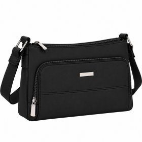 1903 Black Small S.Nappa Top Zip X-Body Bag,Front Zip Round Pock
