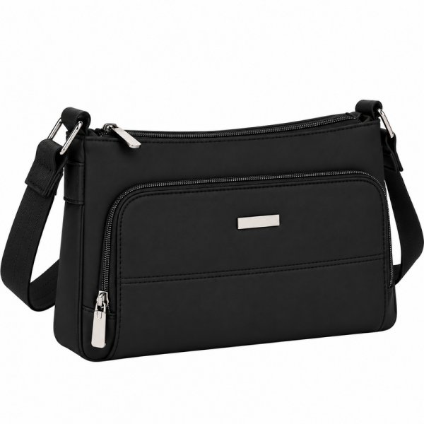 1903 Black Small S.Nappa Top Zip X-Body Bag,Front Zip Round Pock