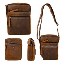 0862 DARK BROWN/TAN HUNTER LEATHER RFID X-BODY SHOULDER BAG