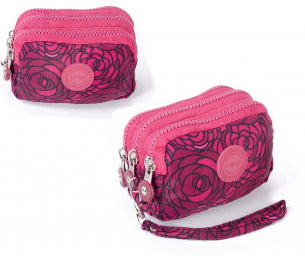 2507 ROSE MEDIUM TRIPLE ZIP ROUND PURSE WITH DETACHABLE STRAP