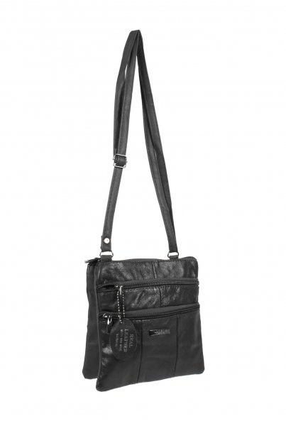 3766 BLACK Small Cow Hide Bag With 4 Zips