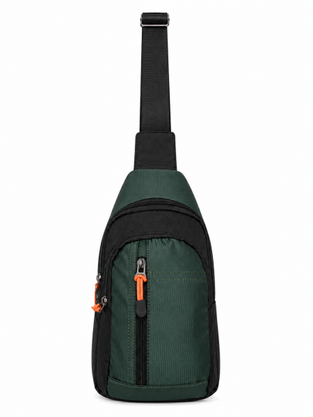 LL-7093 GREEN X-BODY 3 ZIP SHOULDER BAG