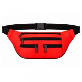 BB-05 Red Leather Bum Bag/Waist Bag W/5 Zips (New)