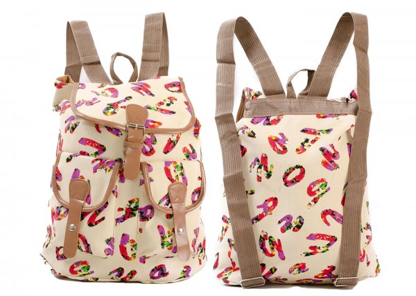 2610 BOHO FLORAL FONT PRINT CANVAS WITH 2 FRONT POCKETS