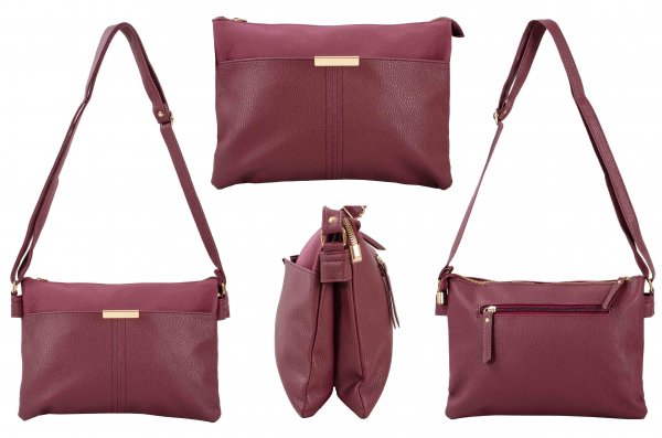 JBFB360 WINE PU HANDBAG WITH MULTIPLE POCKETS