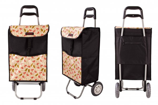 6961/S BLACK WITH BLOSSOM 2 WHEEL SHOPPING TROLLEY