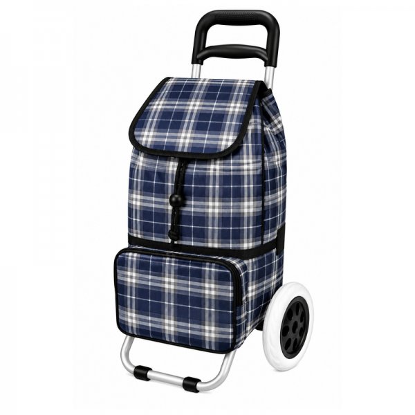 ST-02 Blue Grey Check 2 Wheeler Shopping Trolley (New)