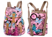 2610 BOHO PINK BUTTERFLY PRINT CANVAS WITH 2 FRONT POCKETS