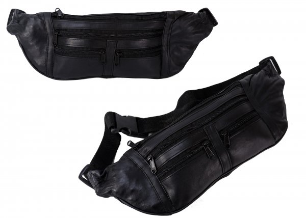 BB-5 or MF-5 BLACK LEATHER BUMBAG W/ 5 ZIPS