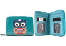 7100 OWL TURQUOISE MED.ZIP ROUND PU PURSE WITH WALLET SECTION