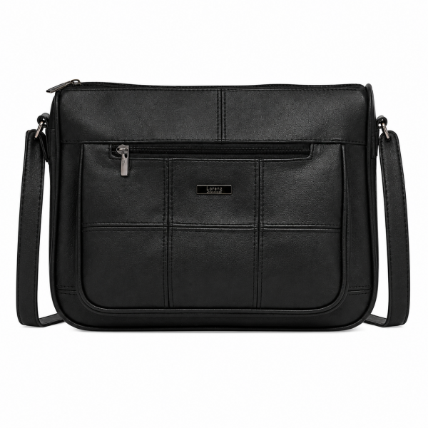 3736 Black Lorenz Cow Hide Twin Top Zip Bag