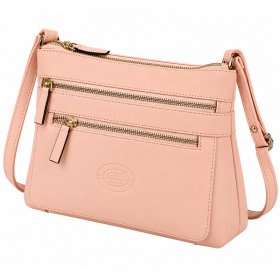 0594 Nude Pebble Leather Top Zip Rfid X-Body Bag W/4 Zip (New)