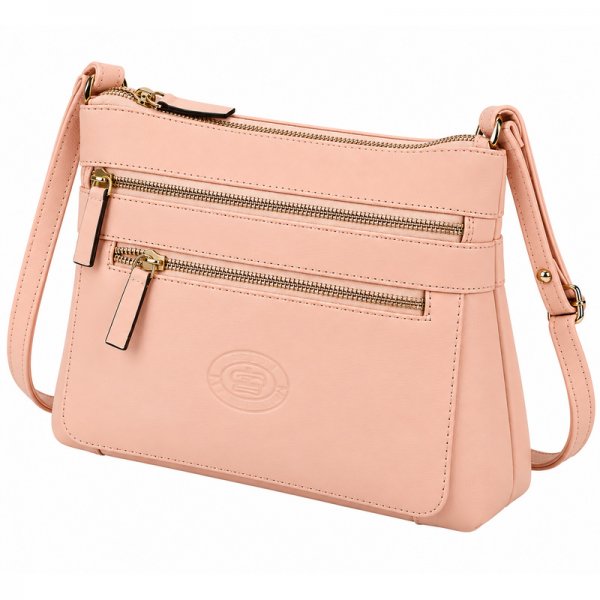 0594 Nude Pebble Leather Top Zip Rfid X-Body Bag W/4 Zip (New)