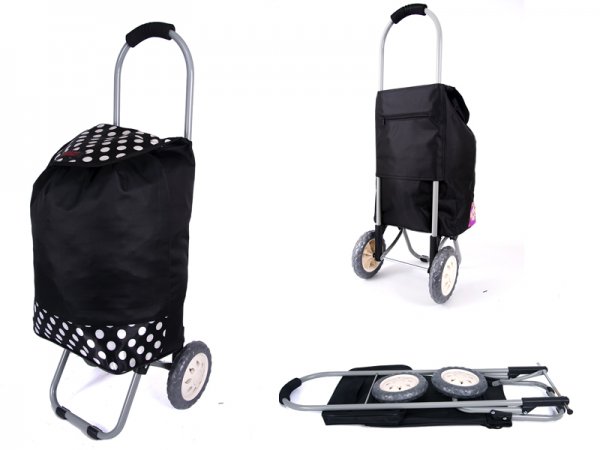 6958 2 WHEEL SHOPPING TROLLEY BLACK POLKA DOT