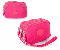 2507 PINK MEDIUM TRIPLE ZIP ROUND PURSE WITH DETACHABLE STRAP