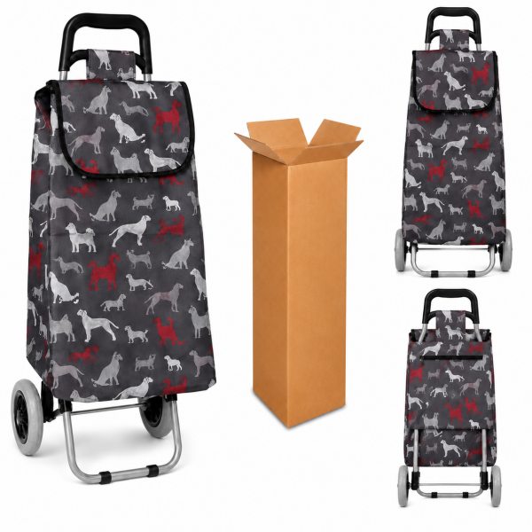 LL-ST05 DOG PATTERN PRINT 2 WHEEL SHOPPING TROLLEY BOX OF 10