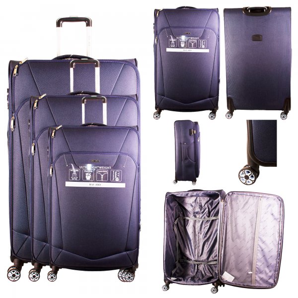 T-SC-02 DARK NAVY SET OF 3 TRAVEL TROLLEY SUITCASES