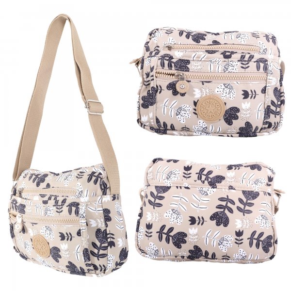 LL-17P BEIGE FLOWER SHOULDER BAG