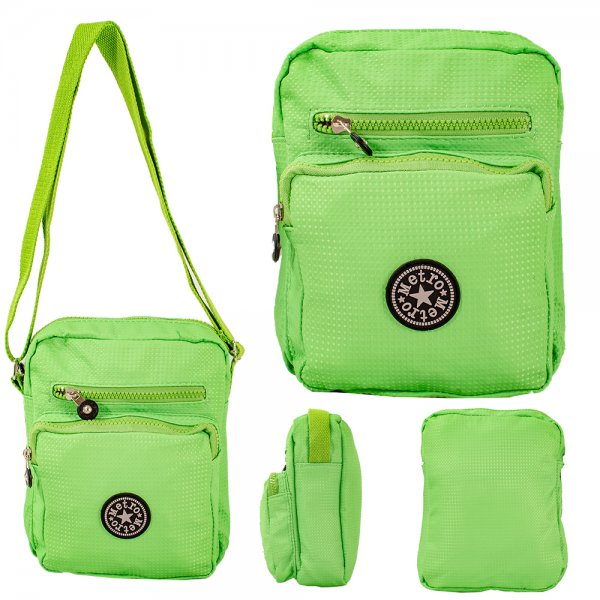 LL-223 GREEN RND X-BODY BAG WITH ADJUSTABLE STRAP