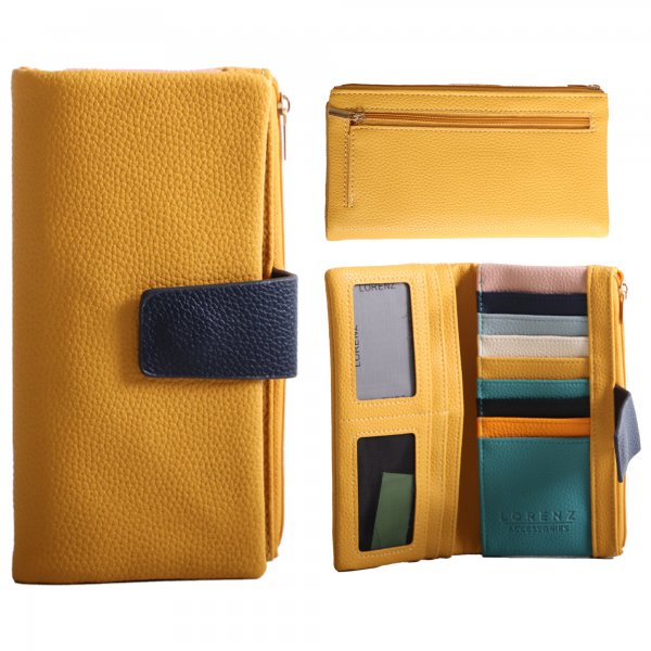 7272 MUSTARD LARGE TABBED PURSE WITH MULTICOLOURED CREDIT CARD S