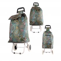 MS-001 GREEN TWO WHEEL SHOPPING CART FLOWER PATTERN