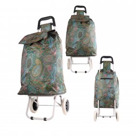 MS-001 GREEN TWO WHEEL SHOPPING CART FLOWER PATTERN