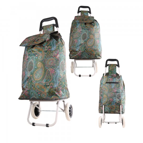 MS-001 GREEN TWO WHEEL SHOPPING CART FLOWER PATTERN