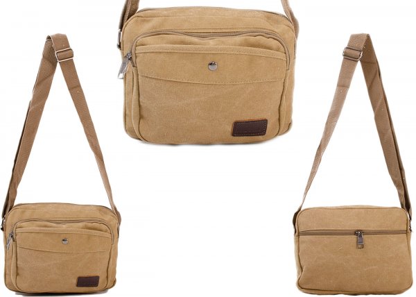 LL-23 BEIGE SHOULDER BAG WITH 5 ZIP COMPARTMENTS