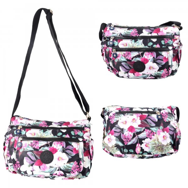 LL-178 BLACK FLORAL SHOULDER BAG