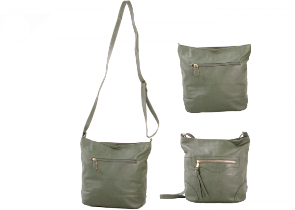 JBFB304 GREEN PU CROSSBAG W/ 3 ZIPS AND TASSEL