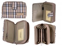7155 Taupe Twin Zip Rnd Check Purse wt Front Wallet Se